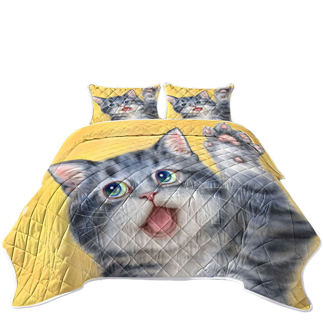 Coverlets with Hi Happy Cute Grey Kitty Cat
