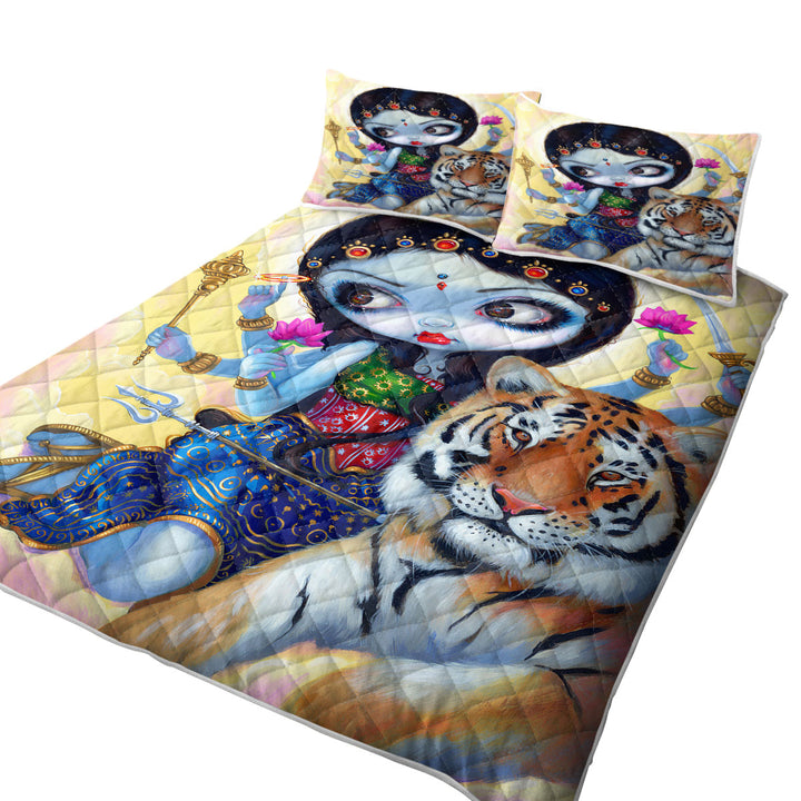 Coverlets with Hindu Goddess Maiden Durga and the Tiger