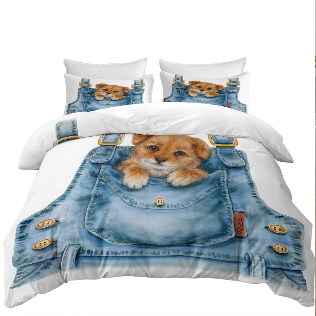Coverlets with Kids Cute Animal Drawings Pocket Dog Puppy