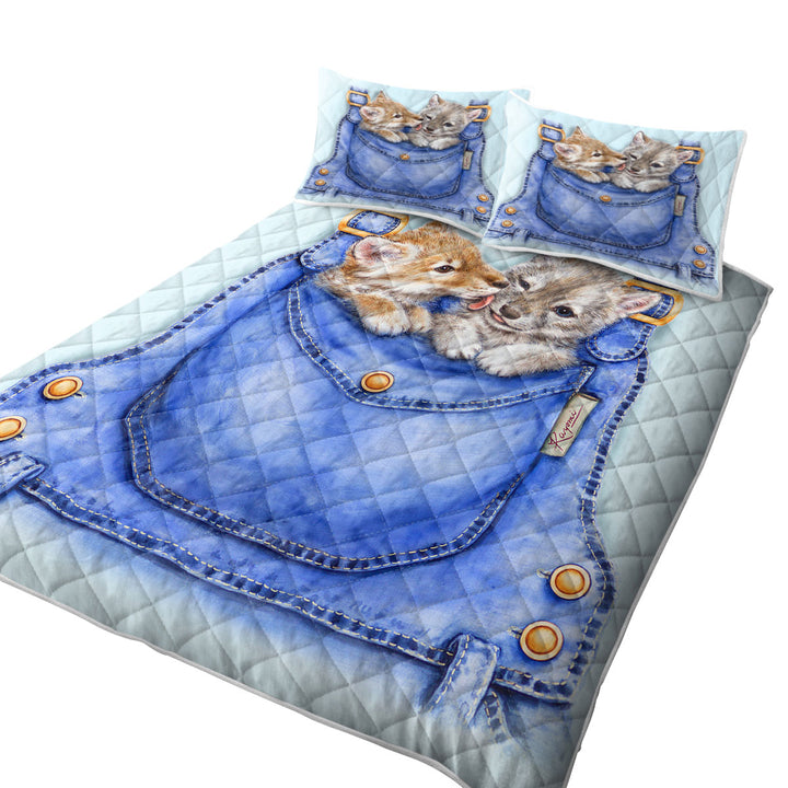 Coverlets with Kids Cute Animals Wolf Cubs Overall