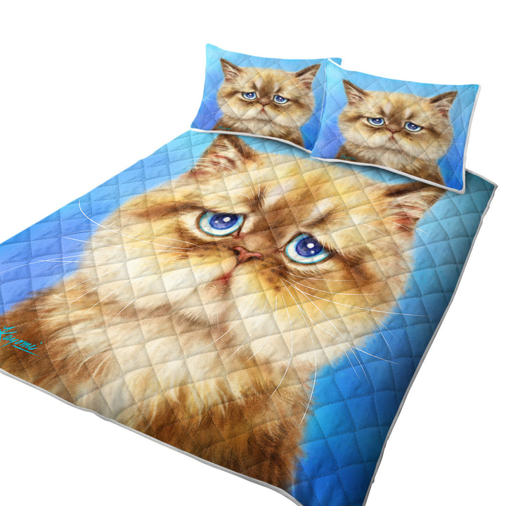 Coverlets with Kittens Cute Drawings Brown Sad Cat over Blue
