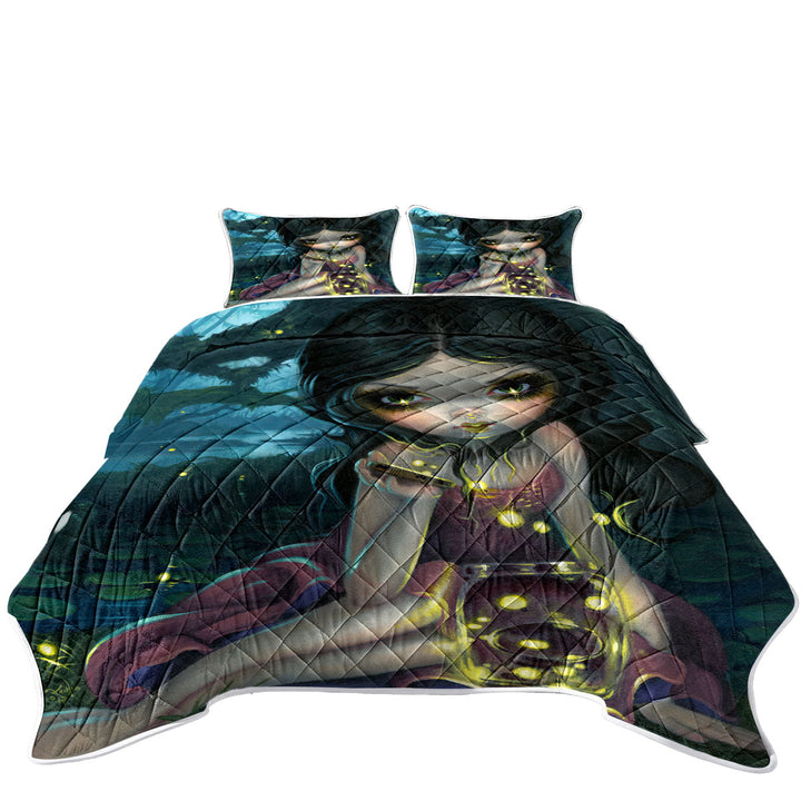 Coverlets with Lovely Maiden Releasing Fireflies in the Forest