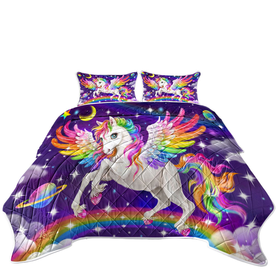 Coverlets with Magical Galaxy Space Colorful Rainbow Pegasus