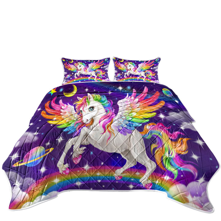 Coverlets with Magical Galaxy Space Colorful Rainbow Pegasus