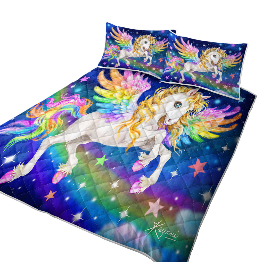 Coverlets with Magical Starry Night Colorful Rainbow Pegasus