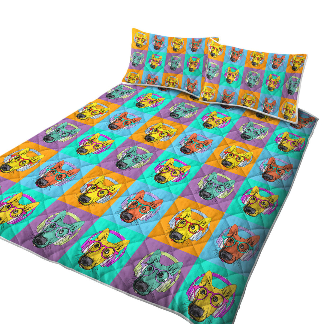 Coverlets with Panel of Multi Colored Cool Hipster Dog