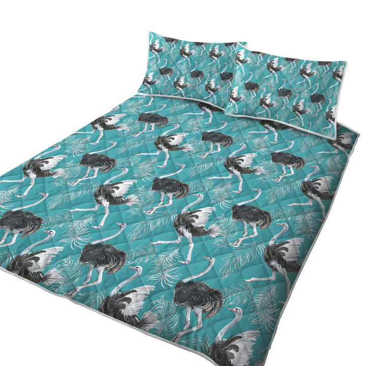 Coverlets with Pattern of Feathers and Ostrich