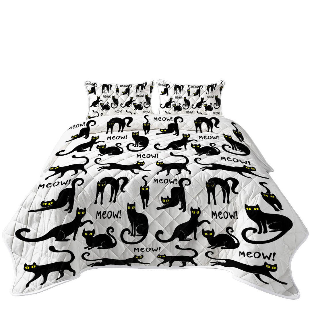 Coverlets with Pattern of Yellow Eyes Black Cats