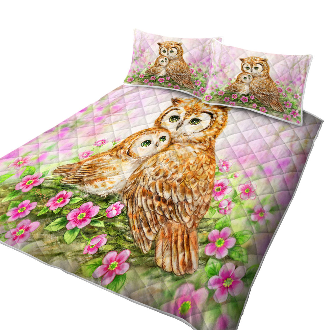 Coverlets with Pink Nature and Flowers Owls Cuddle