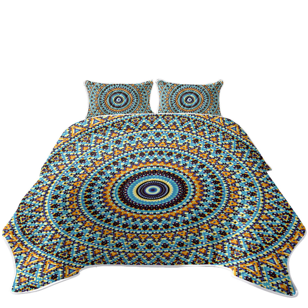 Coverlets with Powerful Blue Black Orange Mandala
