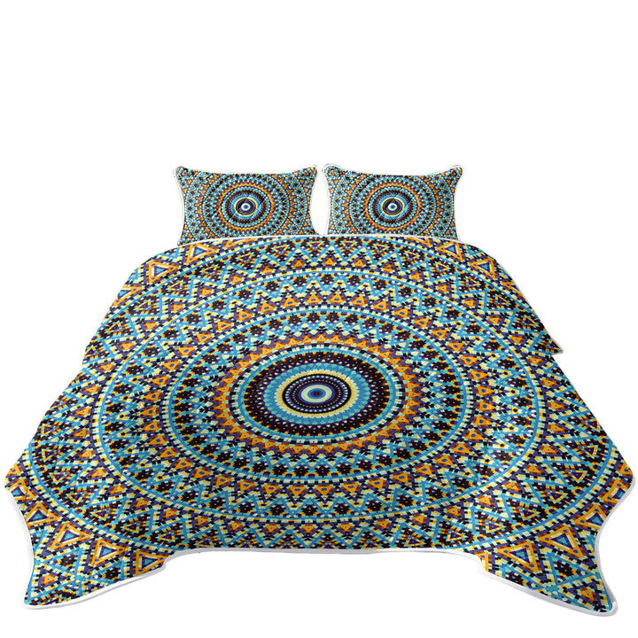 Coverlets with Powerful Blue Black Orange Mandala