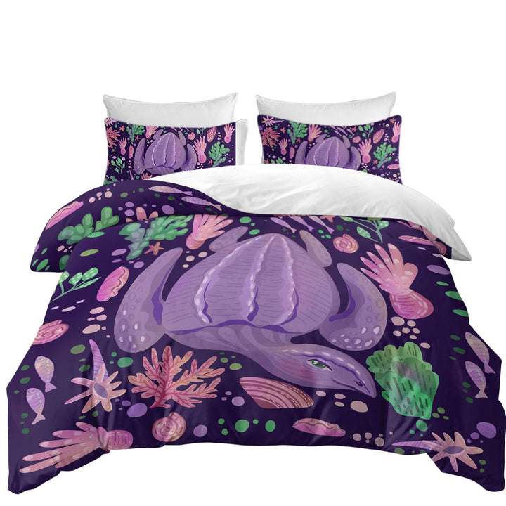 Coverlets with Purple Underwater World and Pretty Turtle