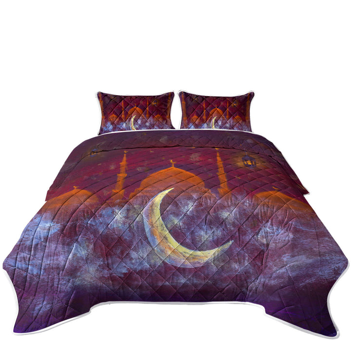 Coverlets with Purplish Art Painting Mosque and Crescent Moon