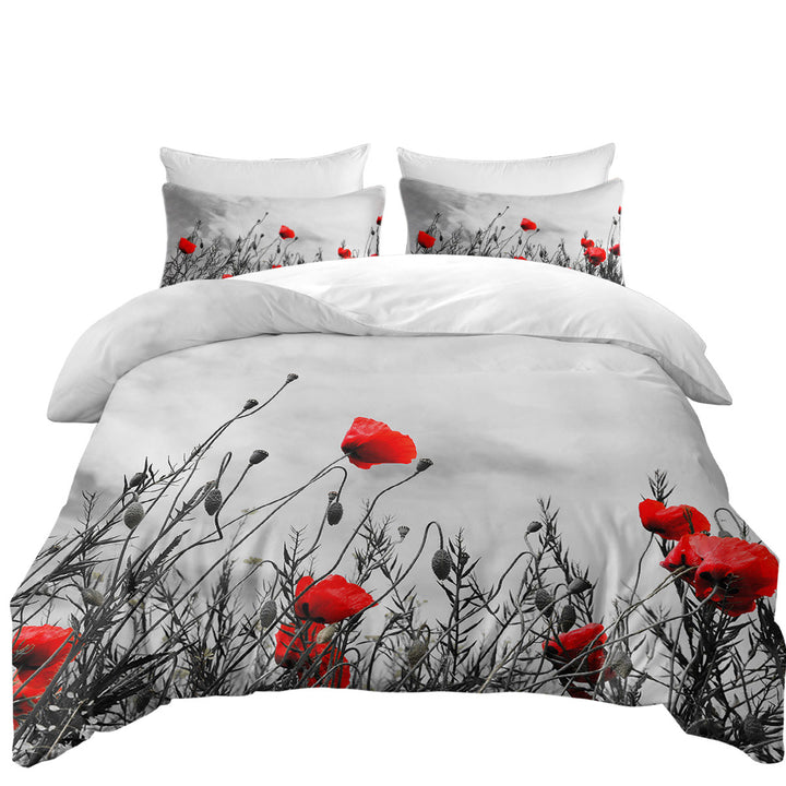 Coverlets with Red Poppies over Black and White