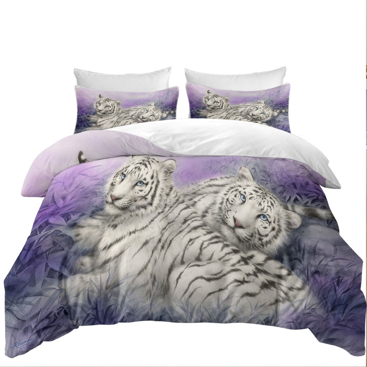 Coverlets with Wildlife Animal Art White Tiger Couple