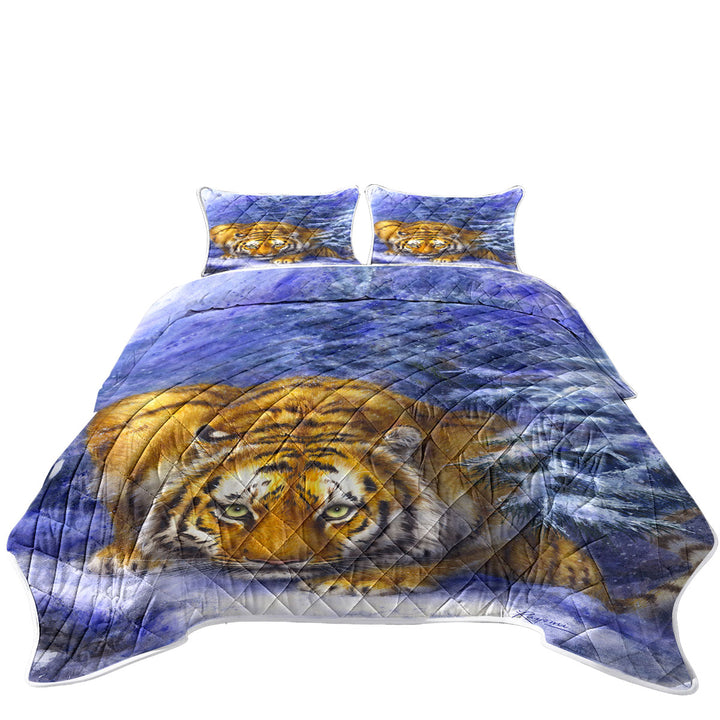 Coverlets with Winter Forest Cool Hunting Pose Tiger