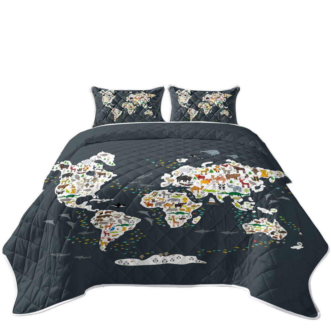 Coverlets with World Map for Children with Animals