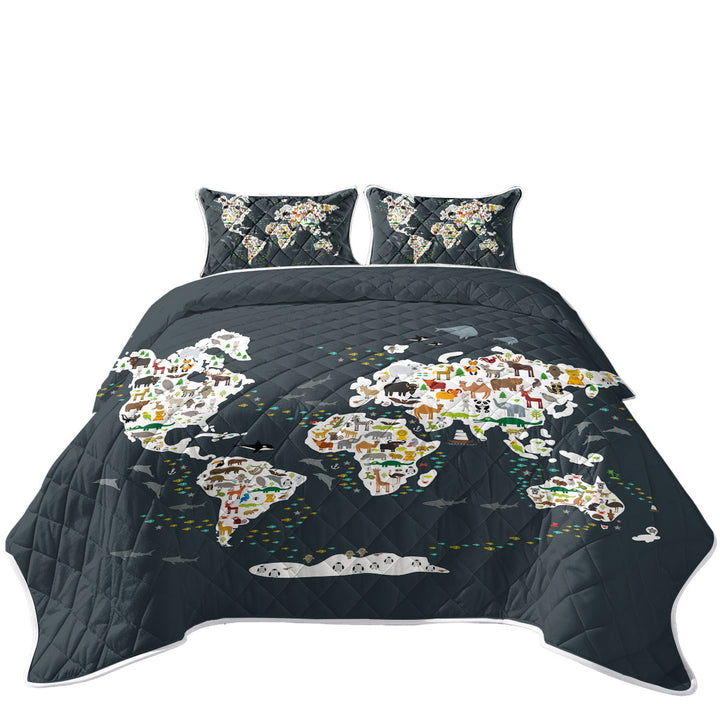 Coverlets with World Map for Children with Animals