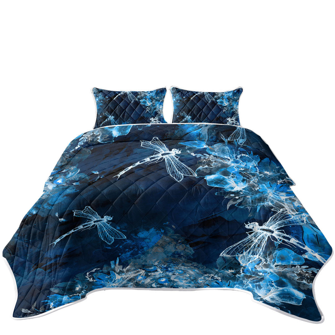 Coverlets with X ray Blue Flowers and Dragonflies