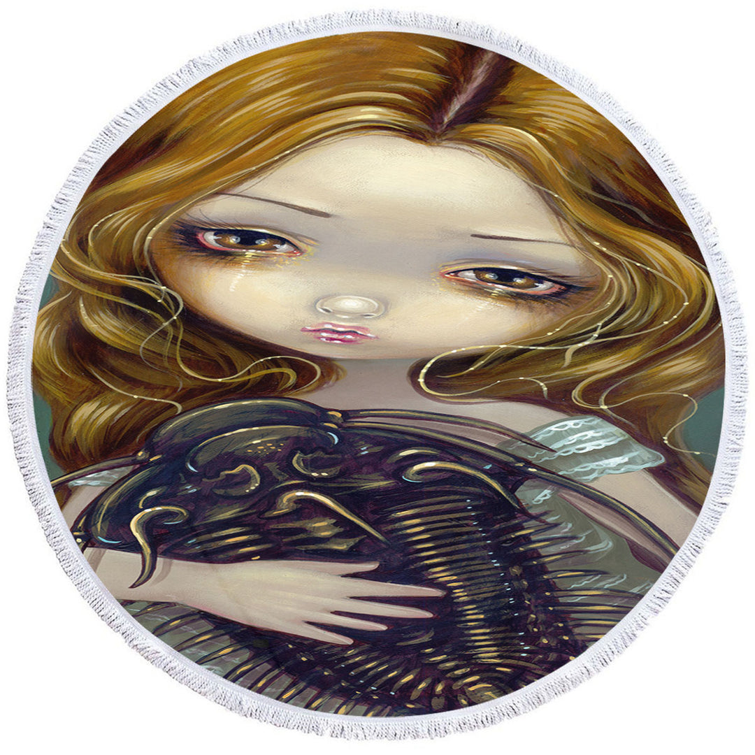 Crazy Circle Towel Art Beautiful Blond Girl with Pet Trilobite