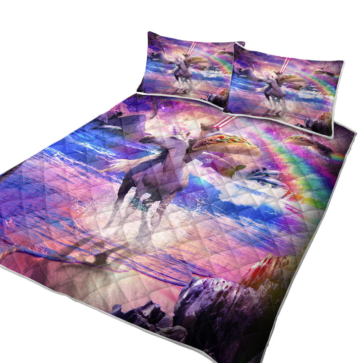 Crazy Funny Art Laser Space Cat on Unicorn Eating Taco Coverlet