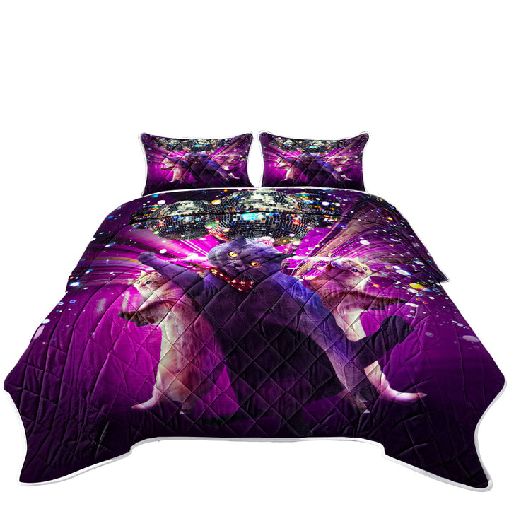 Crazy Funny Cats Cool Disco Cat Rave Coverlet