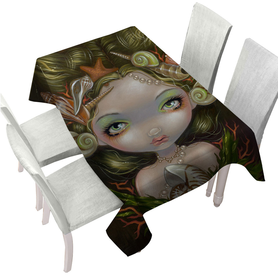 Crown of Shells Beautiful Maiden Mermaid Princess Table Cover