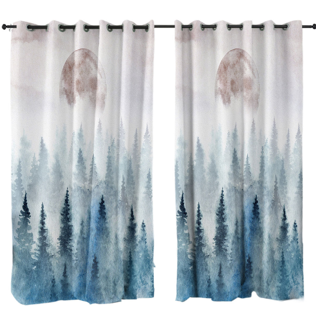 Curtain with Art Painting Full Moon Forest