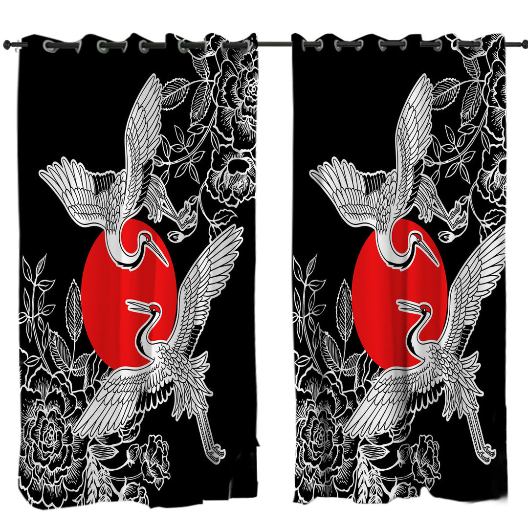 Curtain with Artistic Flowers and Storks