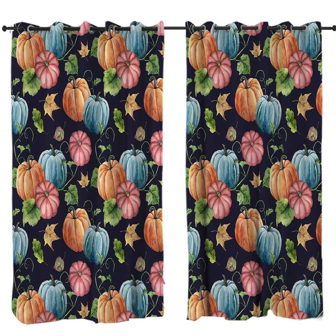 Curtain with Beautiful Autumn Art Multi Colored Pumpkins