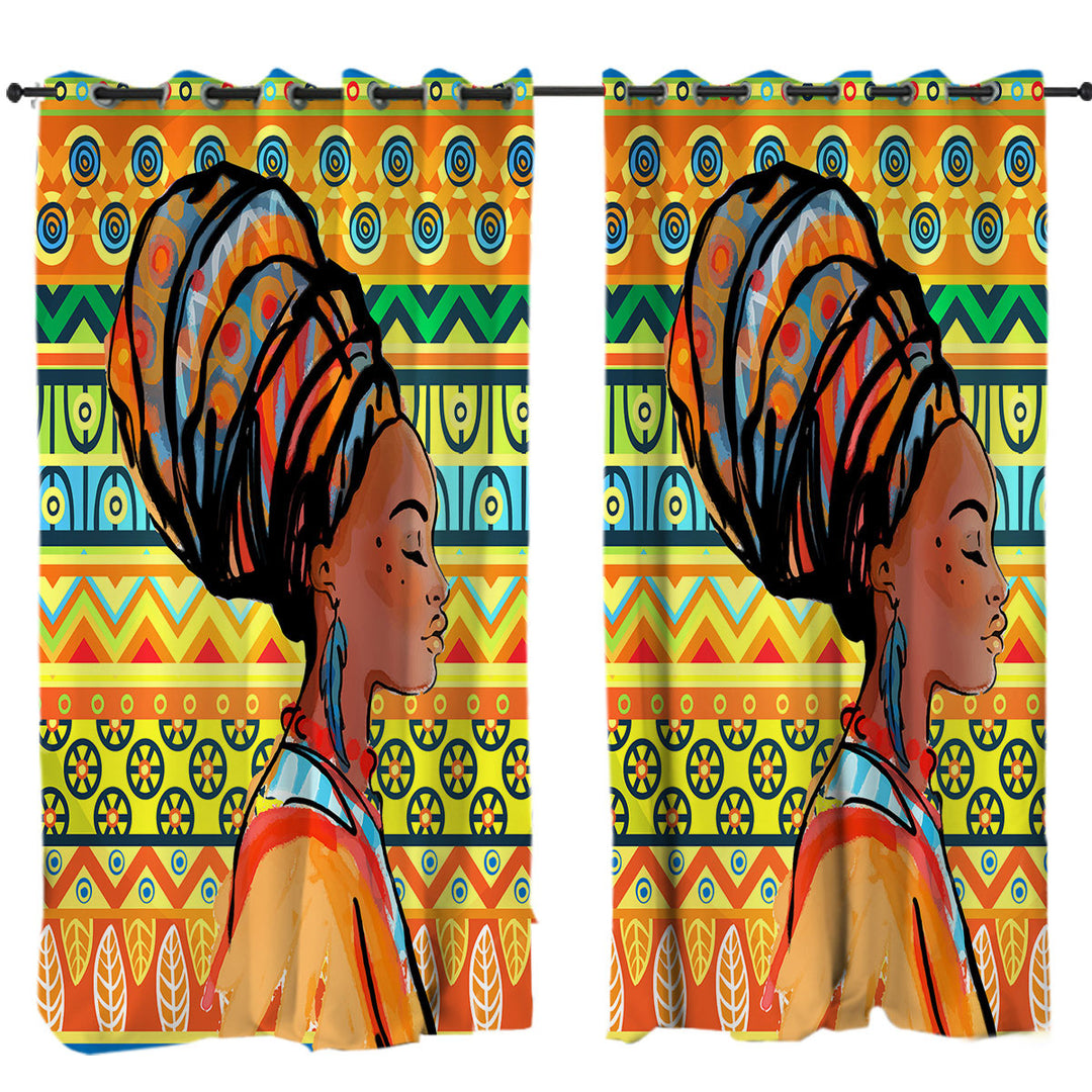 Curtain with Beautiful Black Girl over African Wall