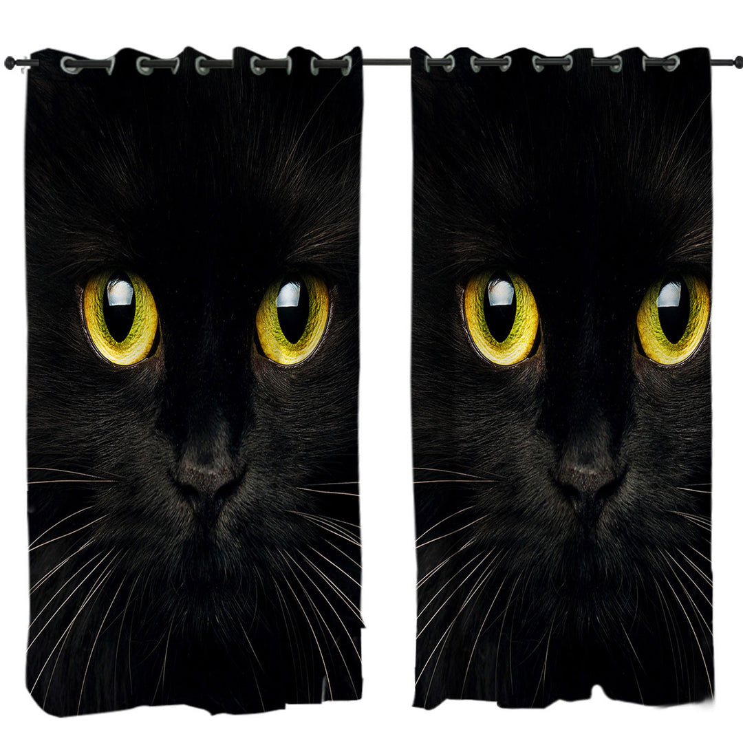 Curtain with Black Cat with Yellow Eyes