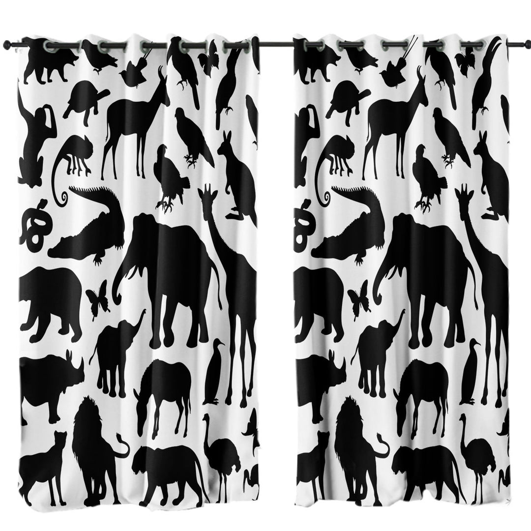 Curtain with Black and White Animals Silhouettes