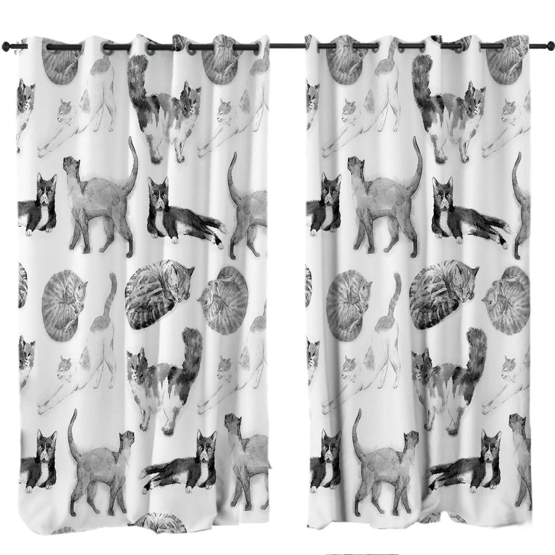 Curtain with Black and White Cats