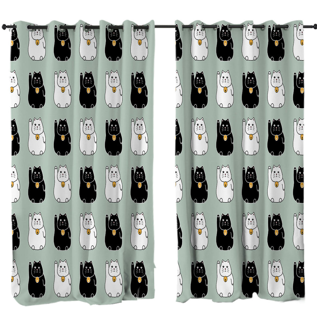 Curtain with Black and White Lucky Cats