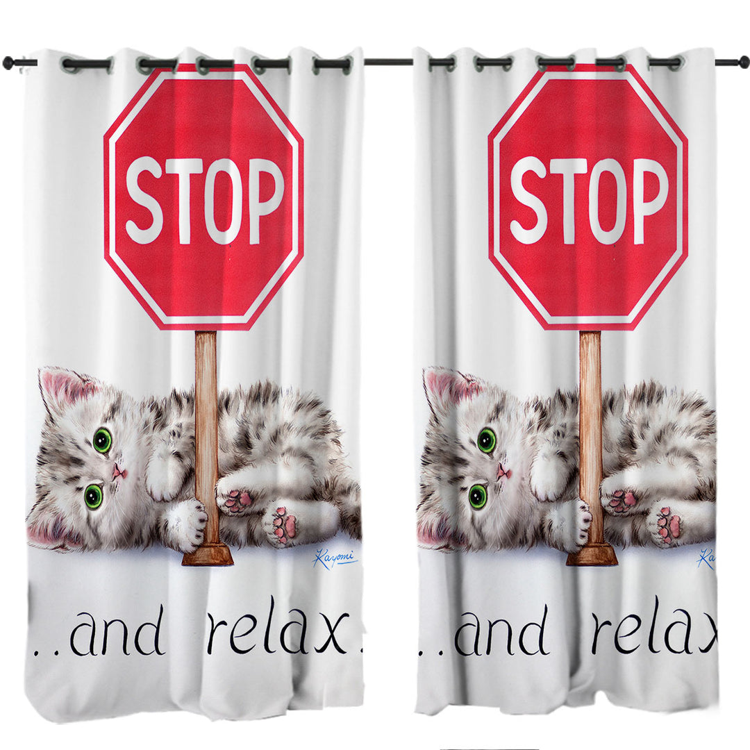 Curtain with Cool Cats Encouraging Quote Cute Kitten
