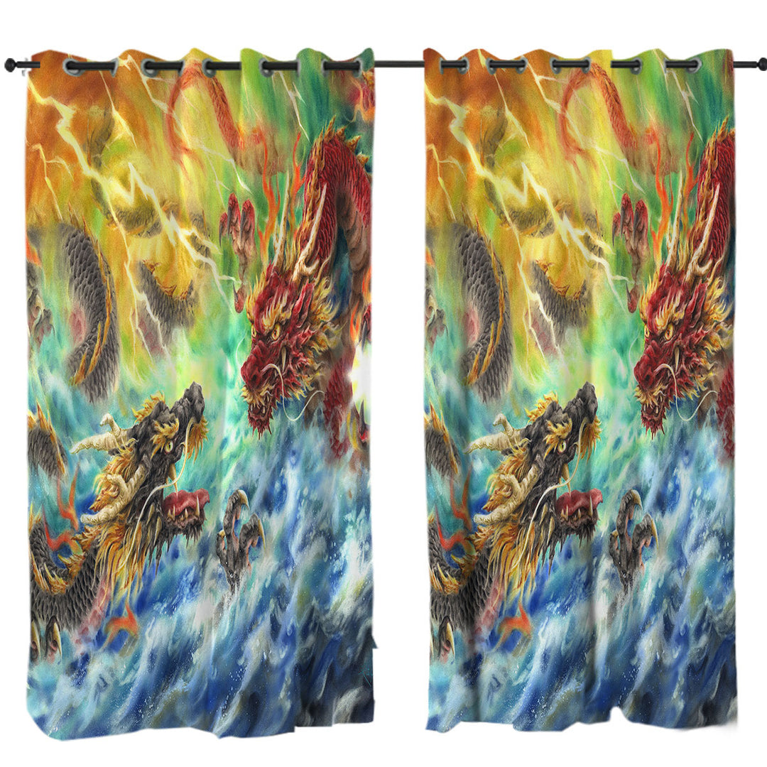 Curtain with Cool Fantasy Fire vs Water Encountering Dragons