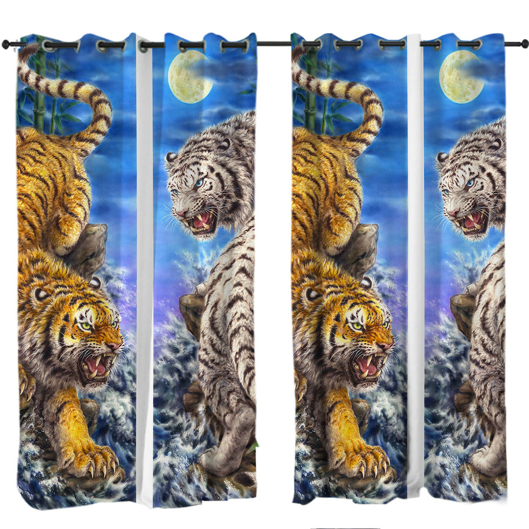 Curtain with Cool Yin and Yang Orange Tiger vs White Tiger