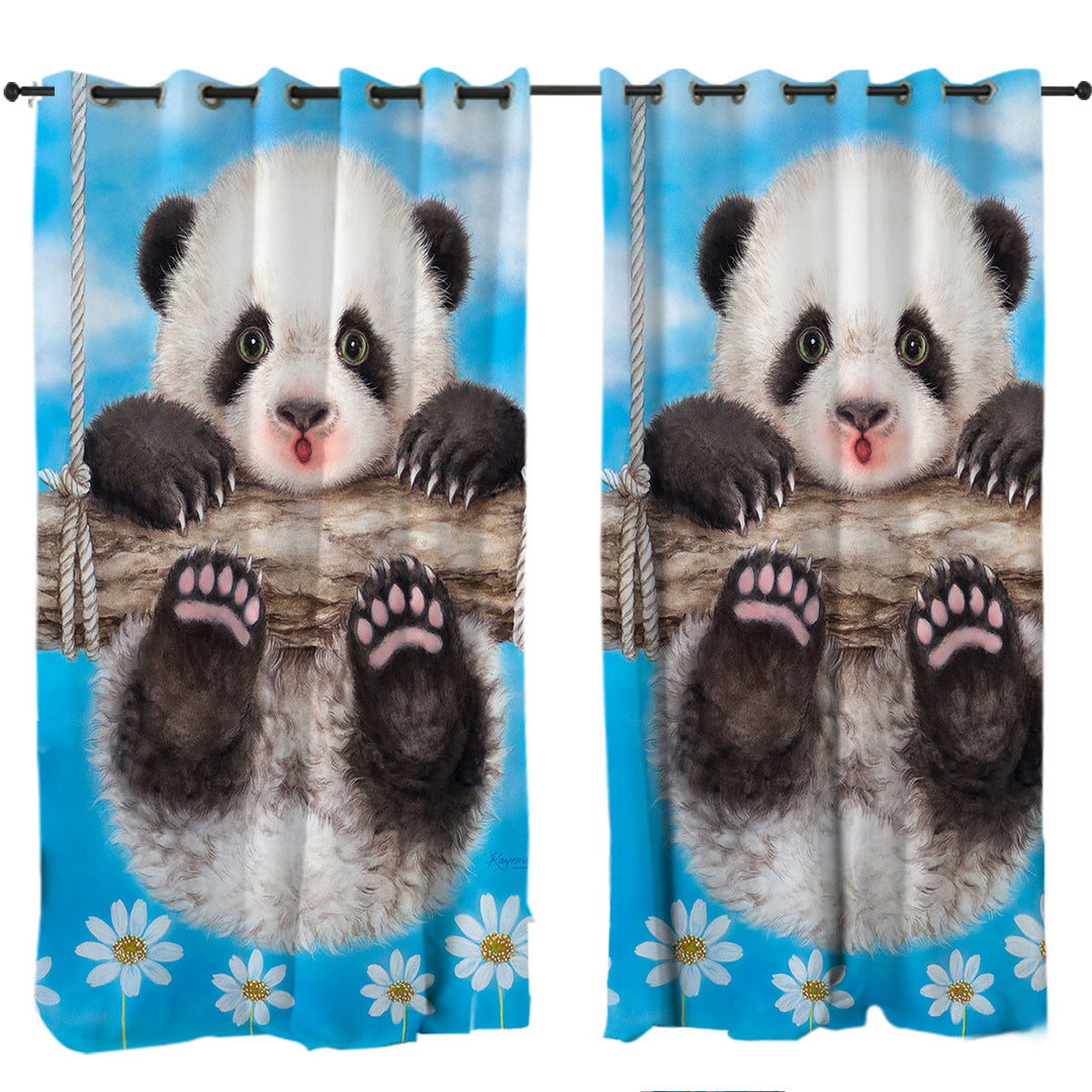 Curtain with Cute Animal Drawing Panda Swing