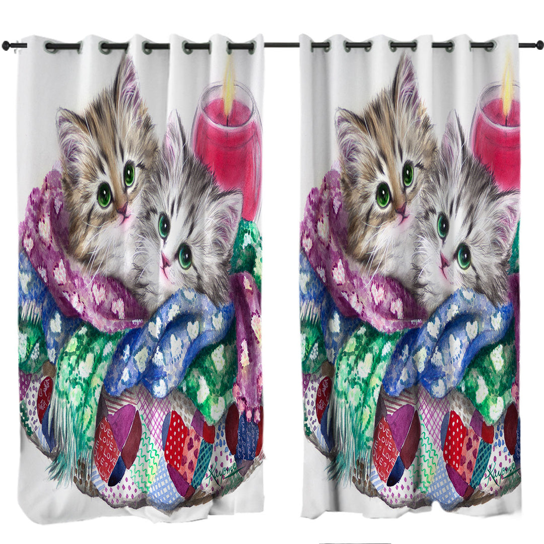 Curtain with Cute Cat Art Keep Warm Tabby Kittens