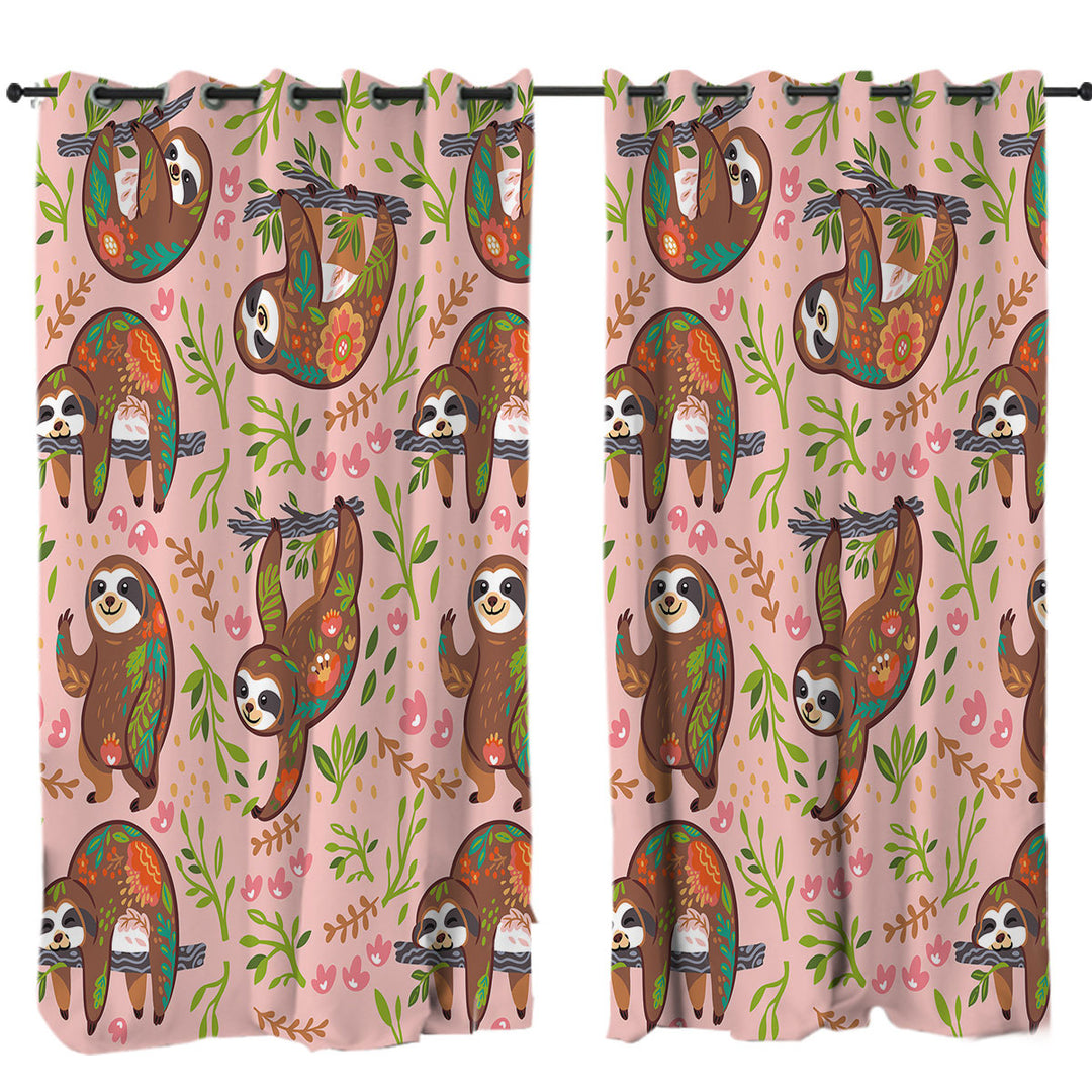 Curtain with Cute Happy Sloth Pattern for Children