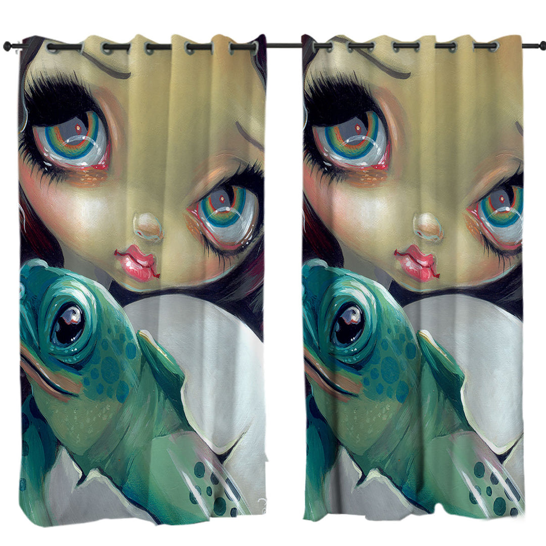 Curtain with Faces of Faery _164 Cute Girl with Baby Turtle
