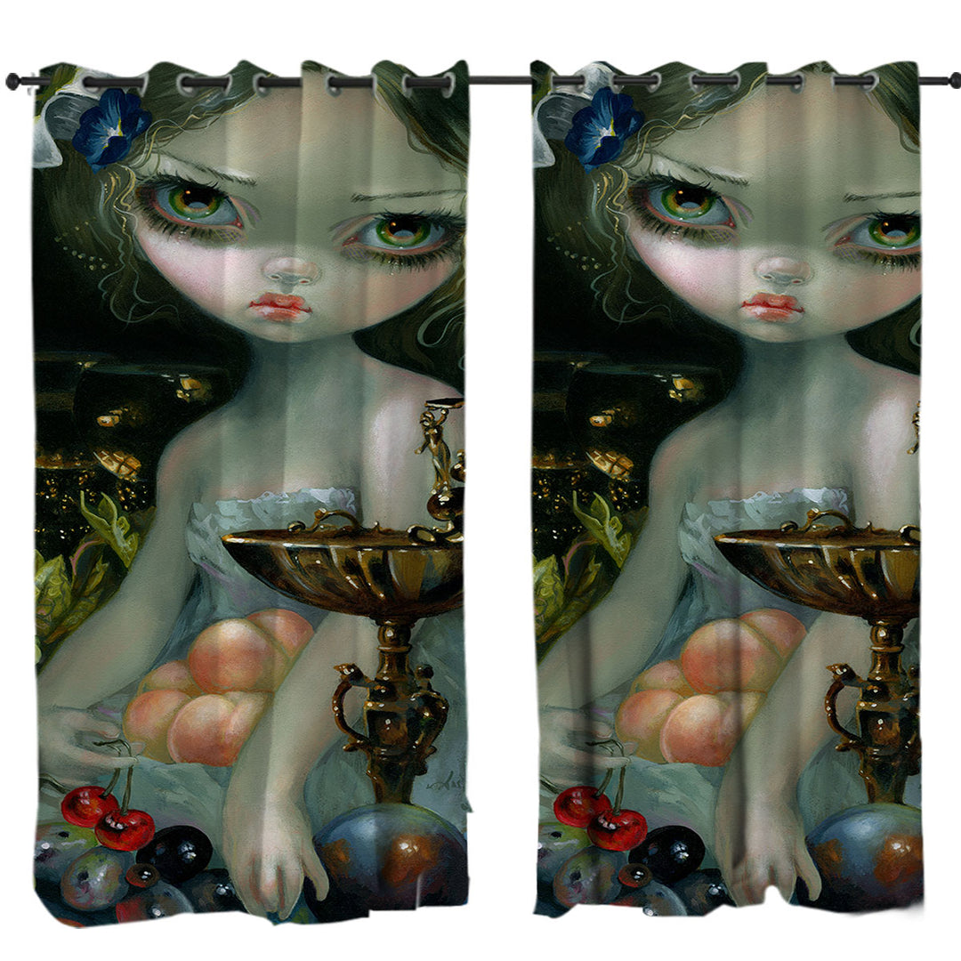 Curtain with Fine Art Girl with Fruits and Golden Chalice