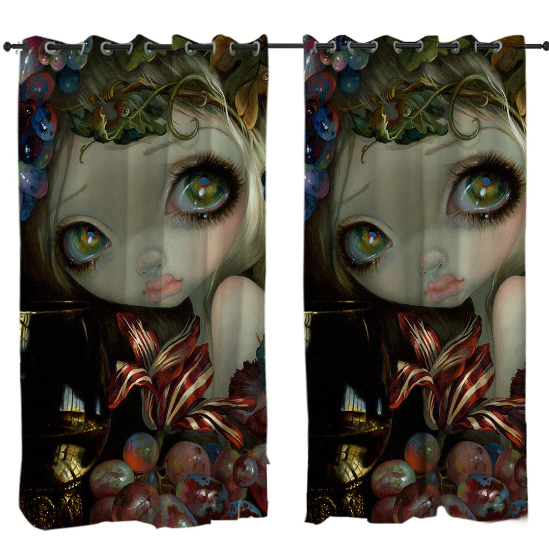 Curtain with Fine Art Painting Girl and Wine glass