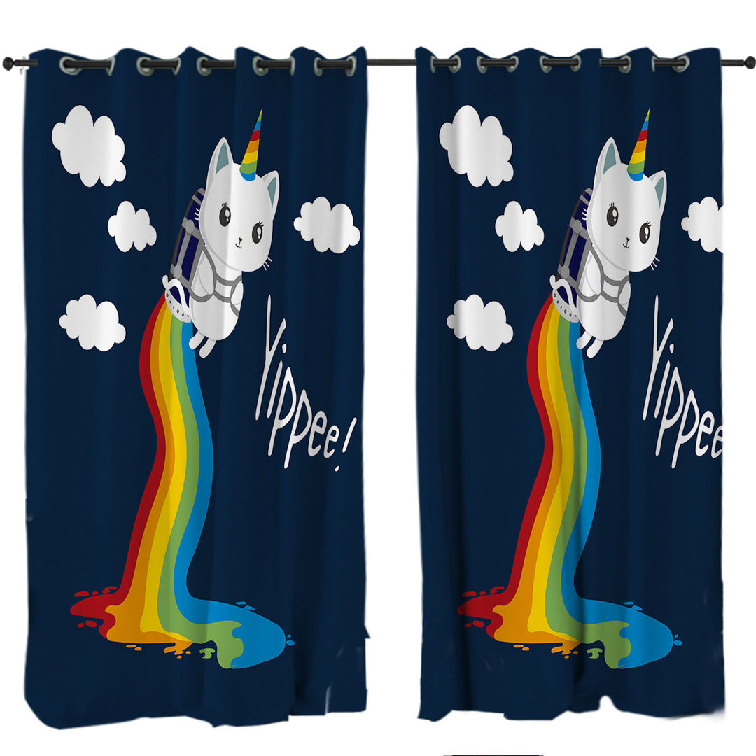 Curtain with Flying Unicorn Cat