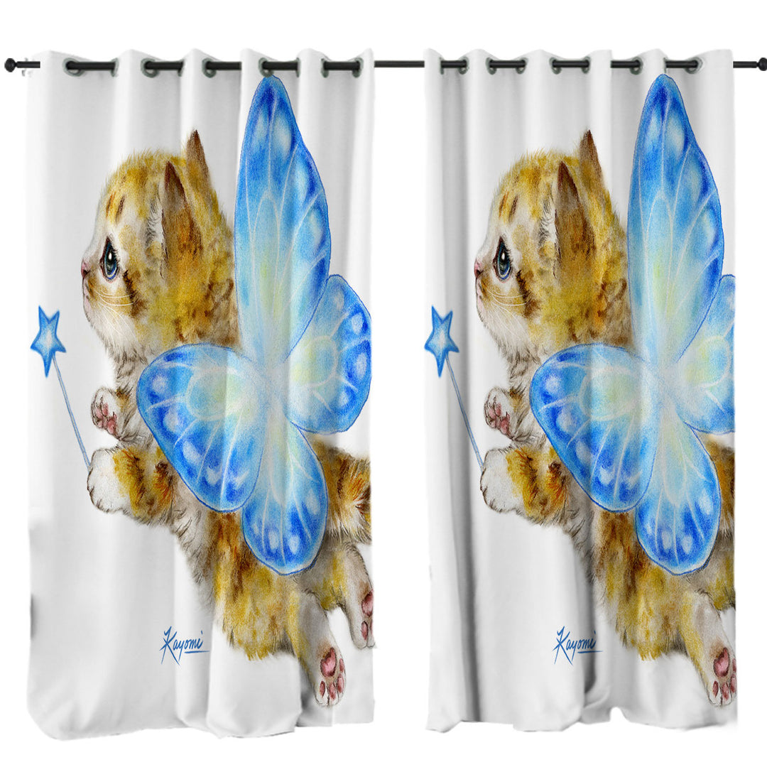Curtain with Fun Cats Cute Blue Fairy Kitten