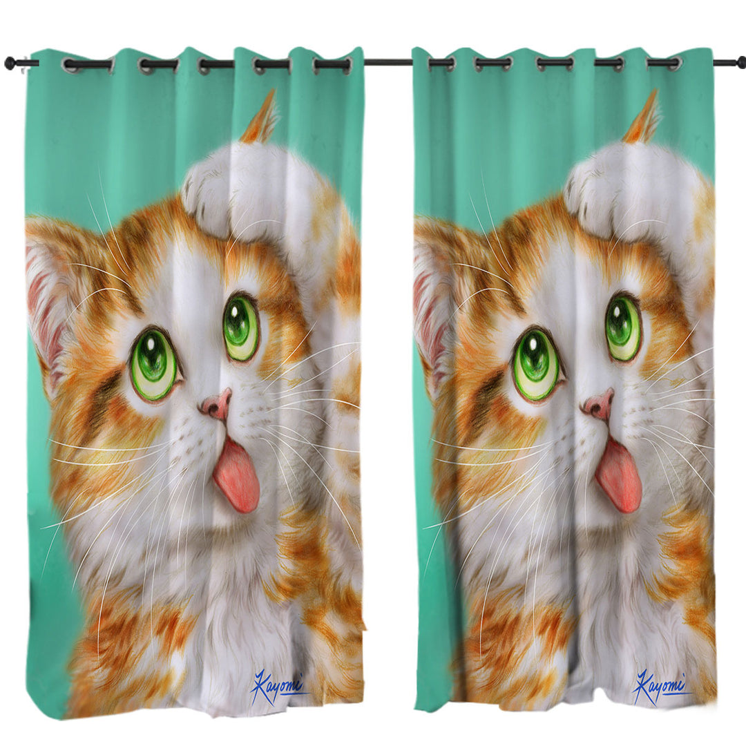 Curtain with Funny Cat Prints Goofy Face Cute Ginger Kitten