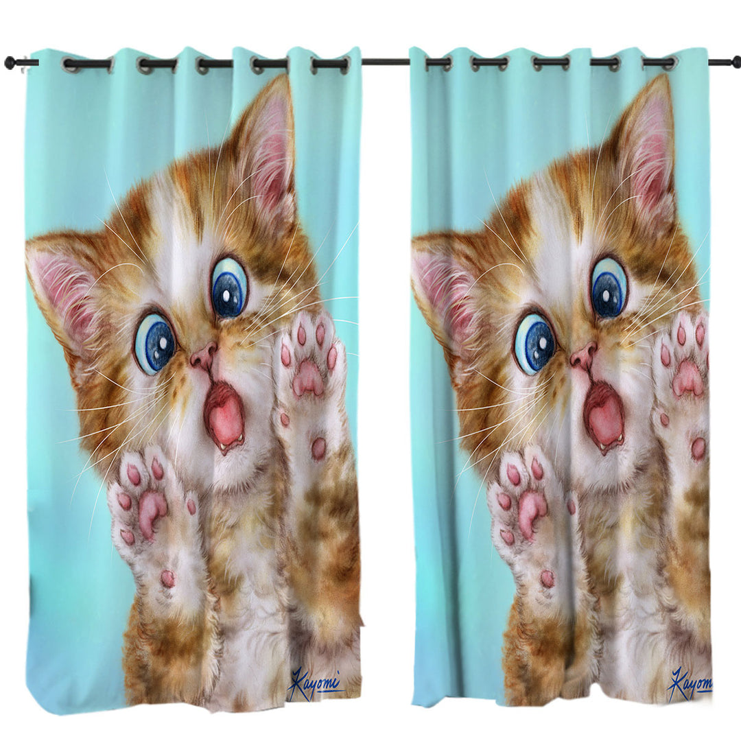 Curtain with Funny Cats Surprised Ginger Tabby Kitty Cat