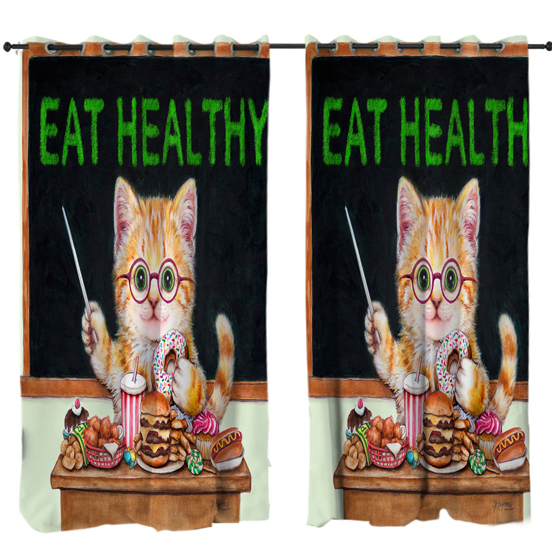 Curtain with Funny Cute Cats Fast Food Teacher Kitten