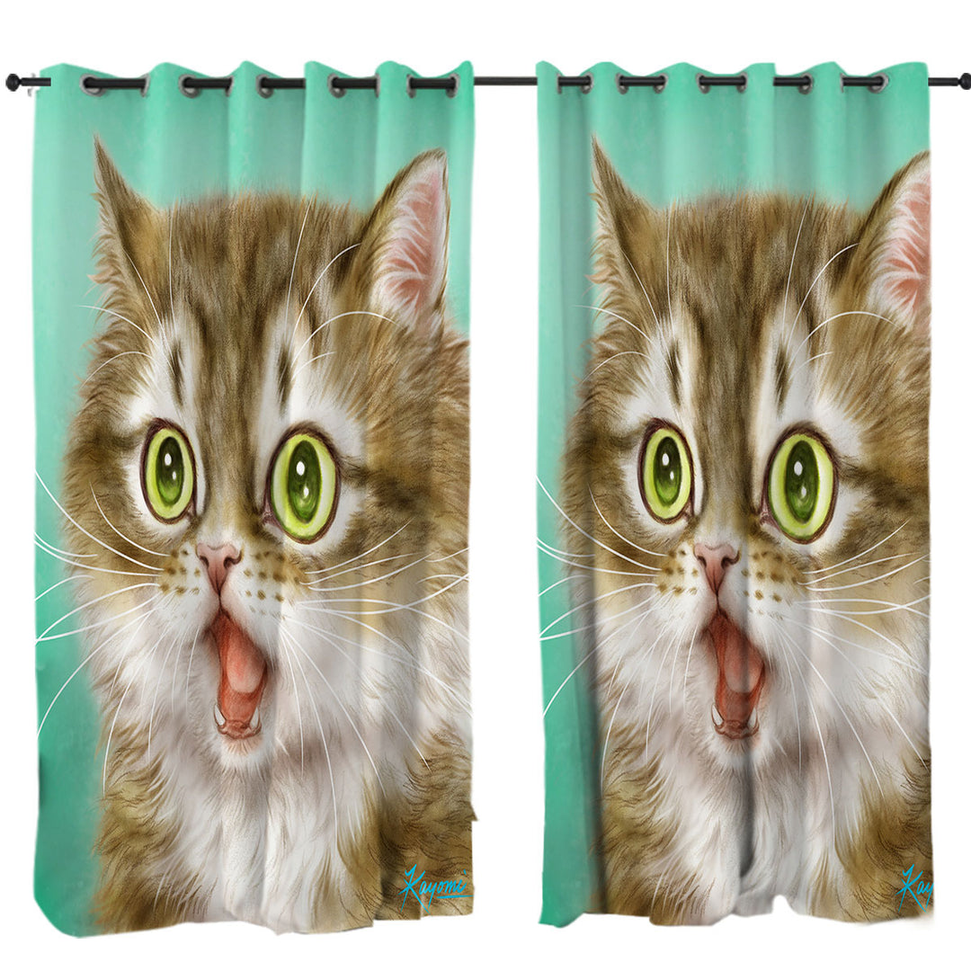 Curtain with Funny Painted Cats Beautiful Kitty in Shock